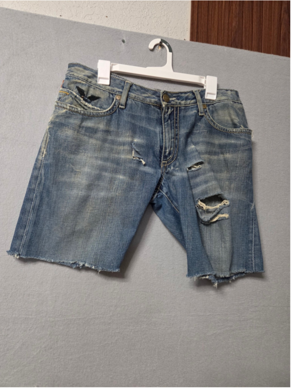 Men's Robin's Jean Distressed Denim Shorts Blue Waist 34